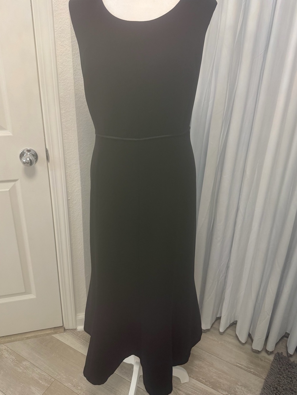 Lily & Taylor Black Fit and Flare Midi Dress Satin Piping Waist Formal Size 14